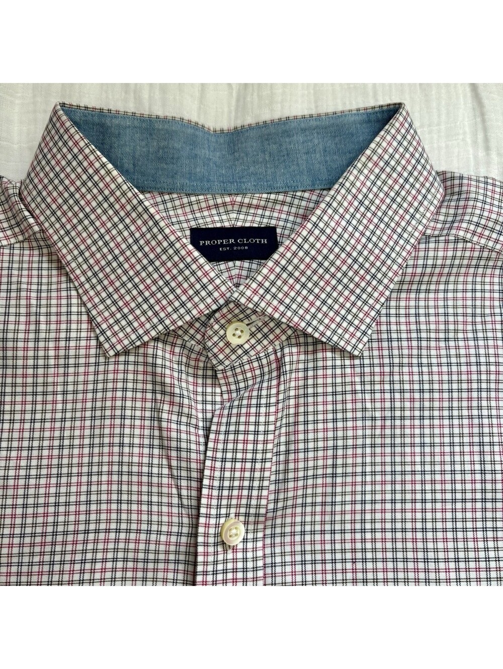 Proper Cloth Men's Long Sleeve Dress Shirt Red Gingham Check Cotton Size XL
